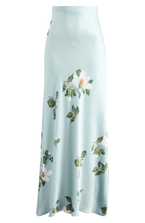 Reformation Bella Print Satin Maxi Skirt In Blue