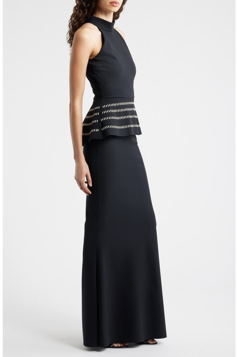 Imera Peplum Mermaid Gown, Alternate, color, BLACK