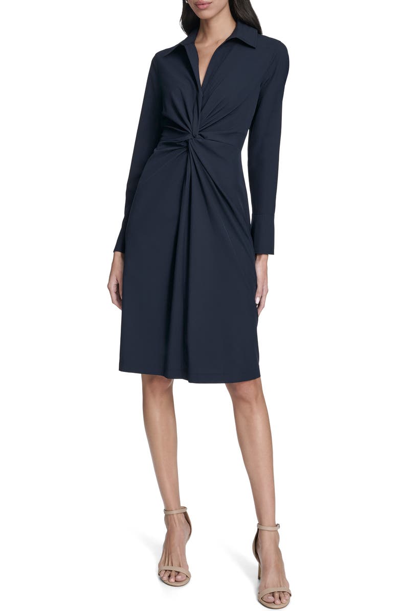 Calvin Klein Front Twist Long Sleeve Sheath Dress, Main, color, Indigo