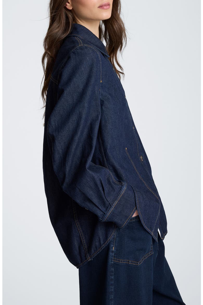 Contrast Stitch Button Down Shirt, Alternate, color, DARK INDIGO RINSE WASH