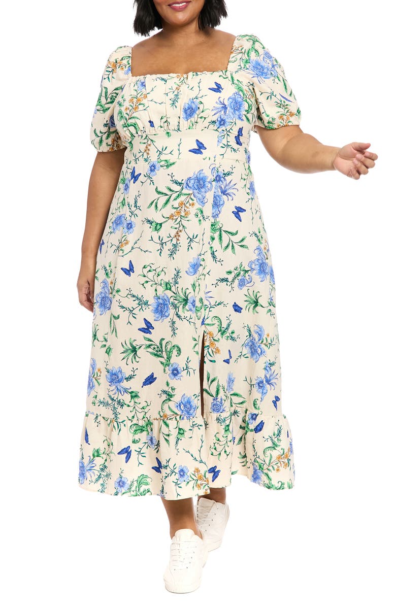 London Times Linen Blend Square Neck Maxi Dress, Main, color,