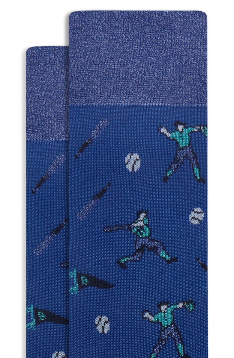 Bugatchi Baseball Players Mercerized Cotton Blend Dress Socks, Alternate, color, Classic Blue