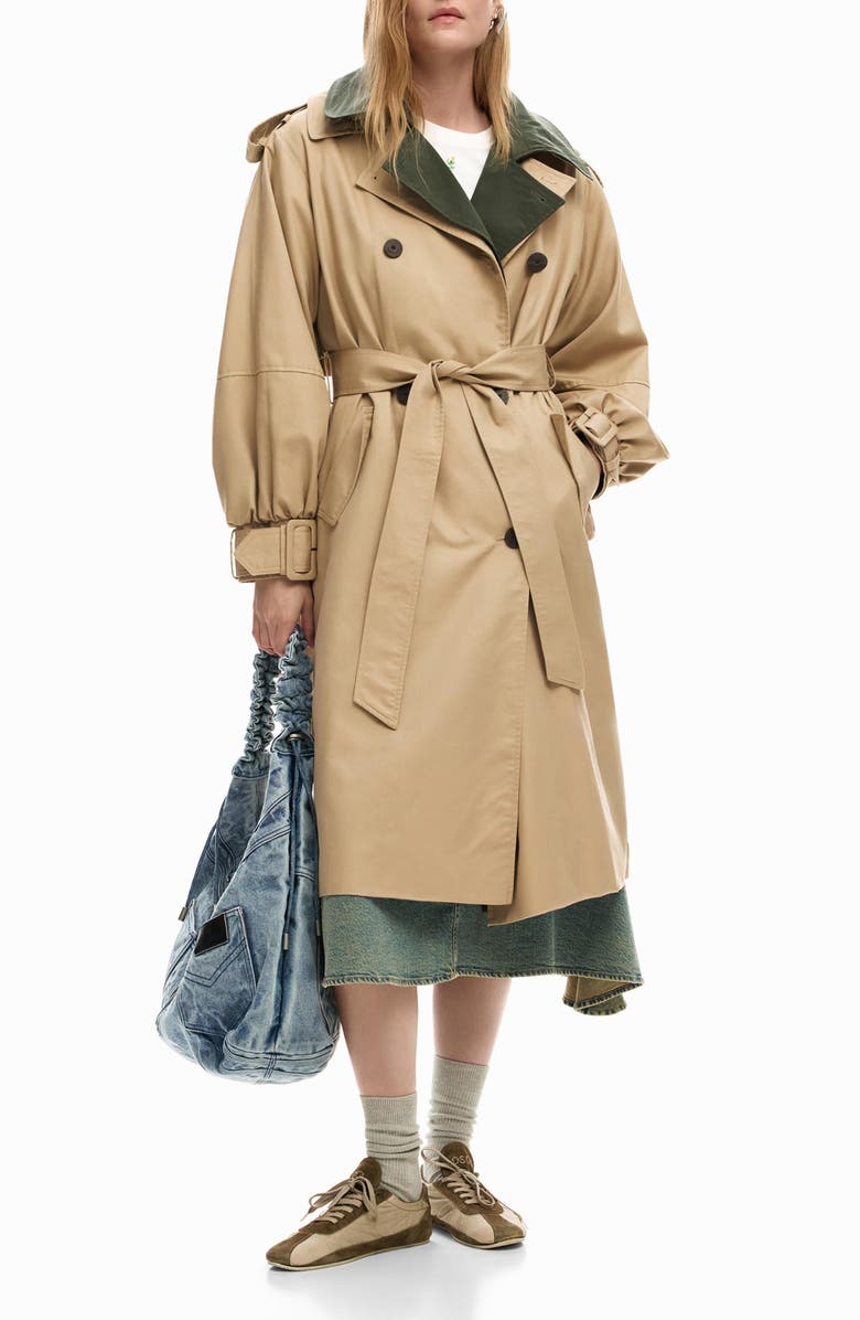 Desigual Layered Trench Coat, Main, color, Off White