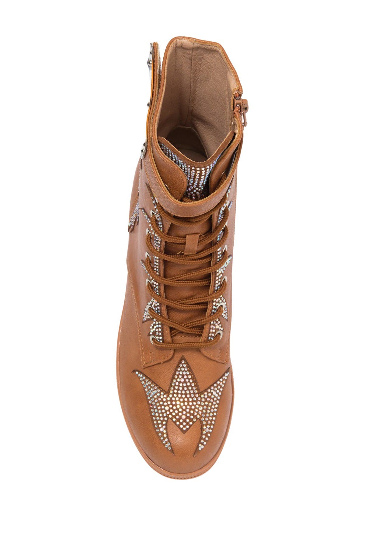 CHASE AND CHLOE Rhinestone Lug Sole Combat Boot, Alternate, color, Tan Pu
