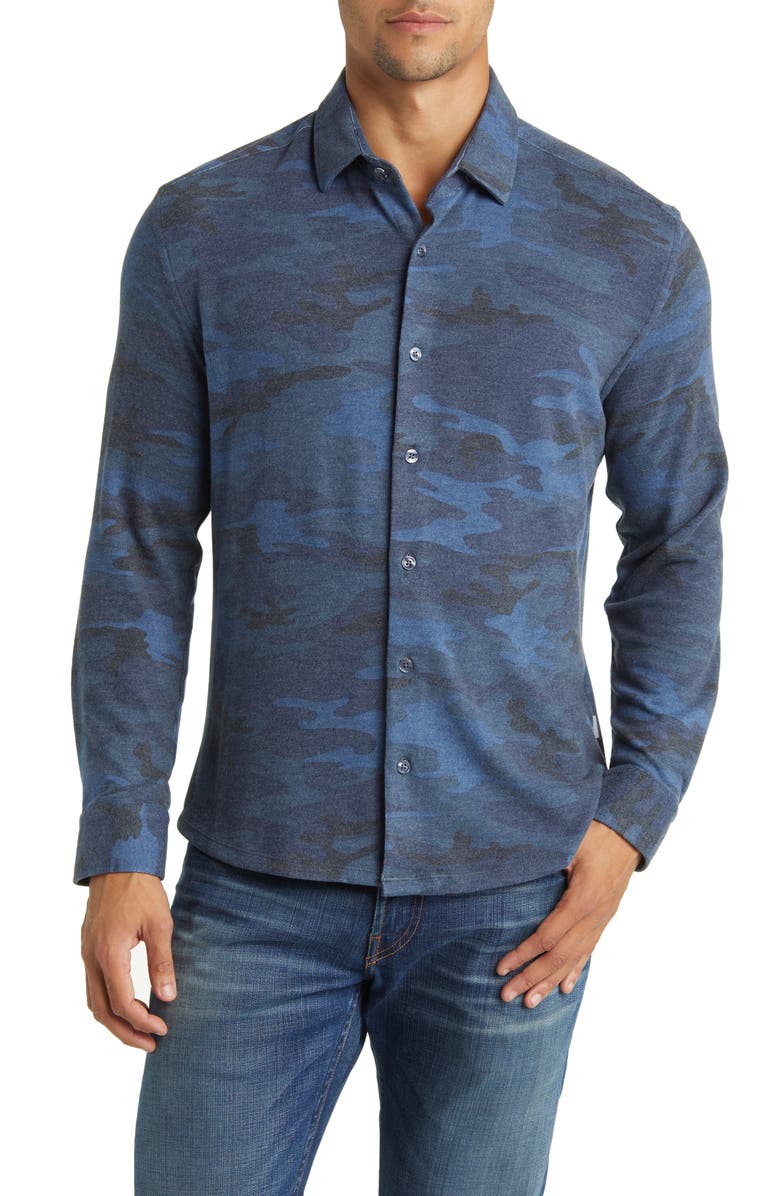 Stone Rose Camo Tech Fleece Button-Up Shirt, Main, color, 