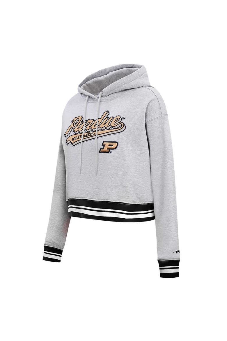 Women's Pro Standard Heather Gray Purdue Boilermakers Script Tail Fleece Cropped Pullover Hoodie, Alternate, color, Heather Gray