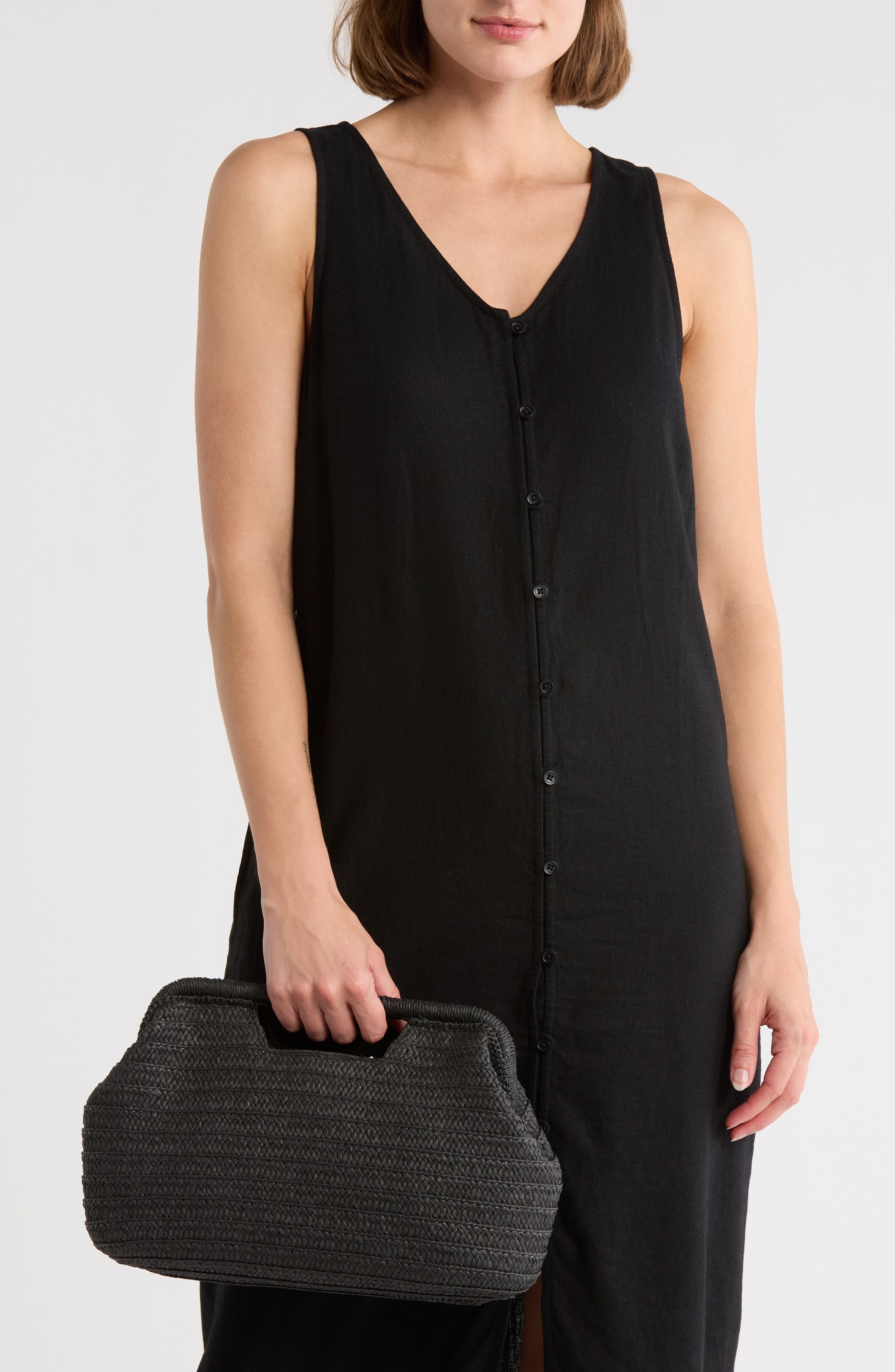 Collection XIIX Cutout Handle Straw Clutch, Alternate, color, Black