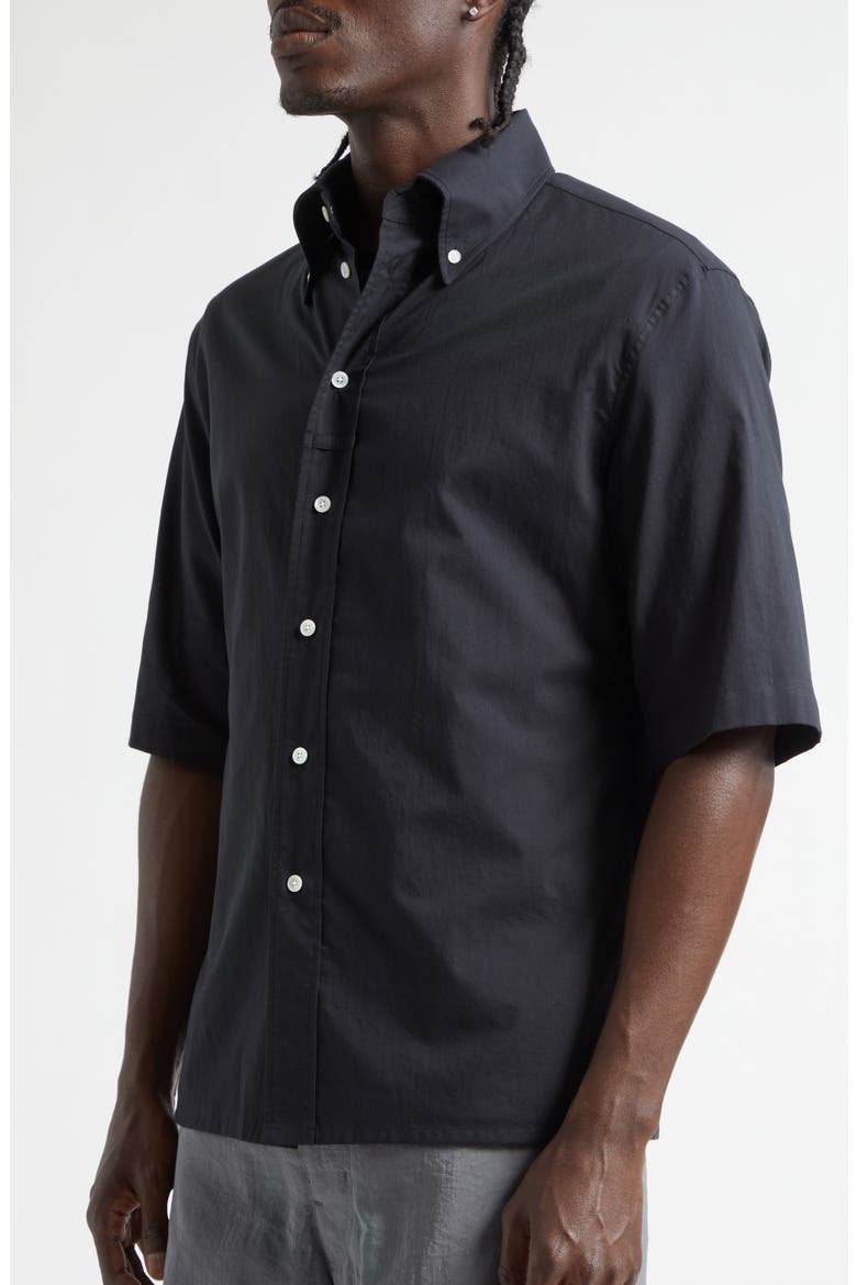 Short Sleeve Cotton Muslin Button-Down Shirt, Alternate, color, SQUID INK