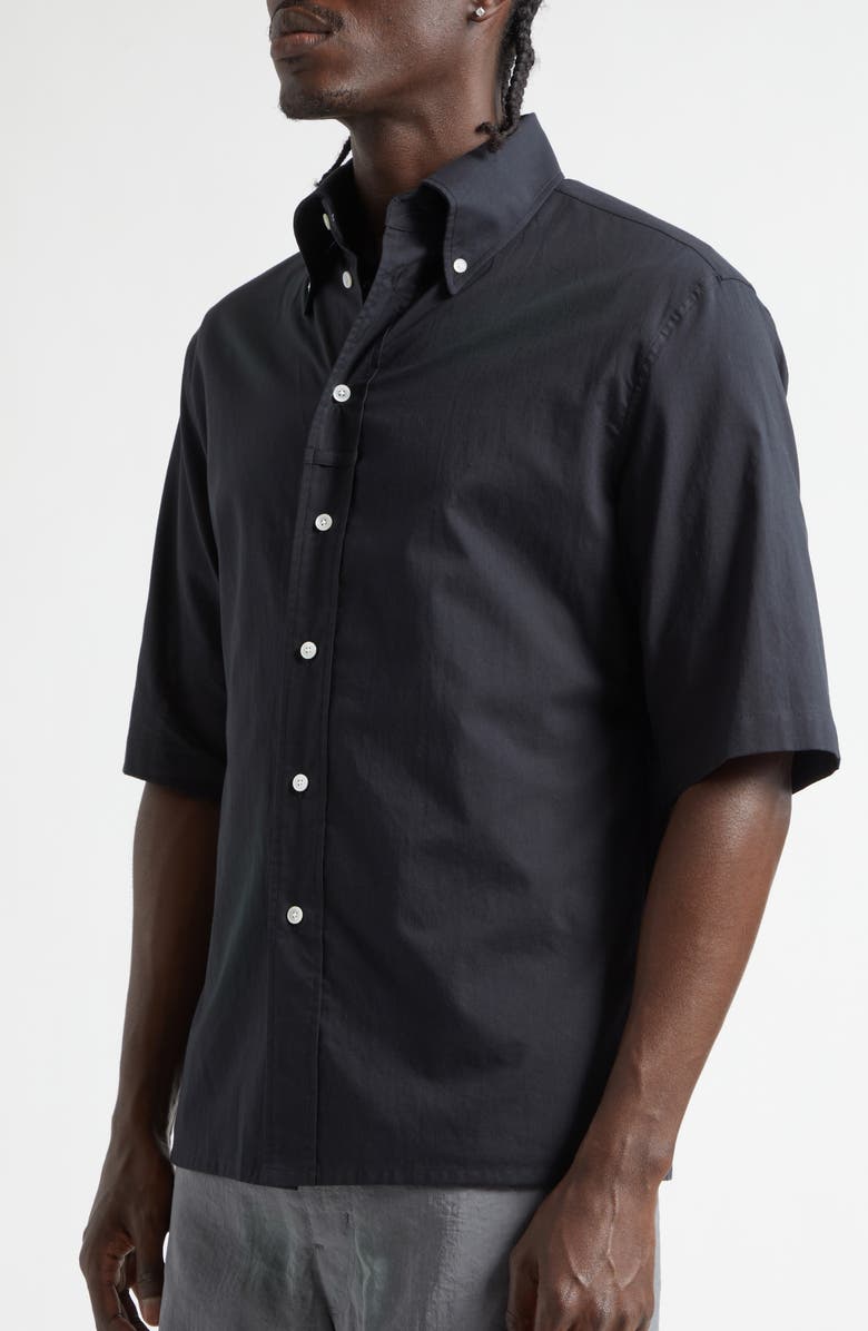 Lemaire Short Sleeve Cotton Muslin Button-Down Shirt, Alternate, color, Squid Ink