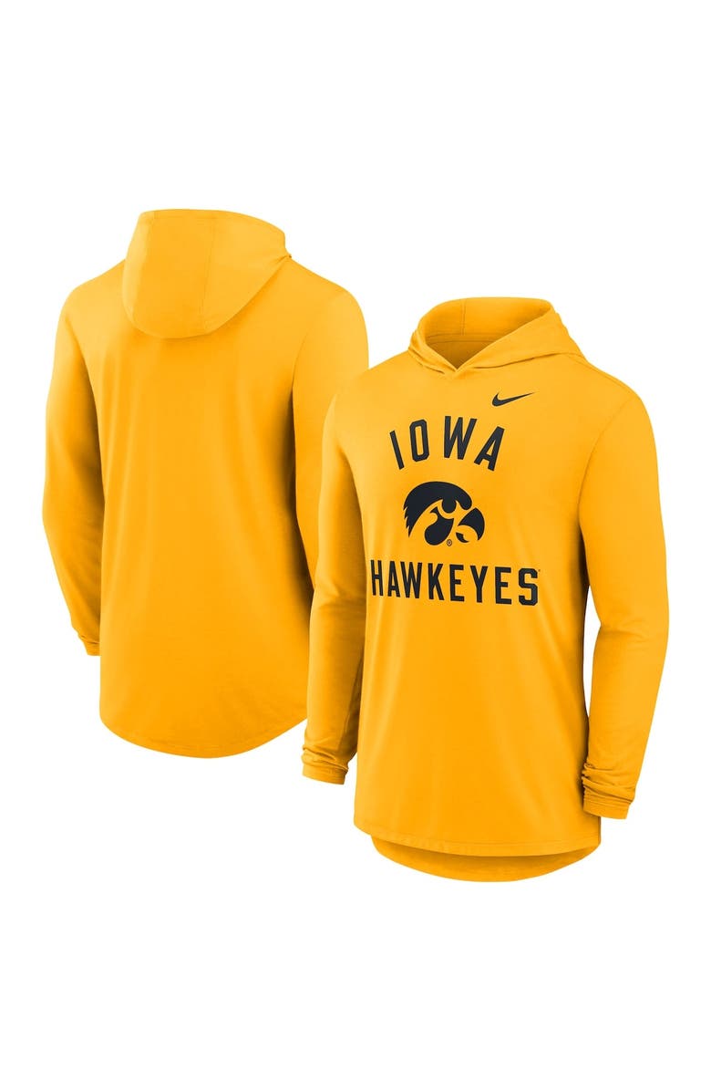 Nike Men's Nike Gold Iowa Hawkeyes Classic Arch Tri-Blend Long Sleeve Hoodie T-Shirt, Alternate, color, Gold