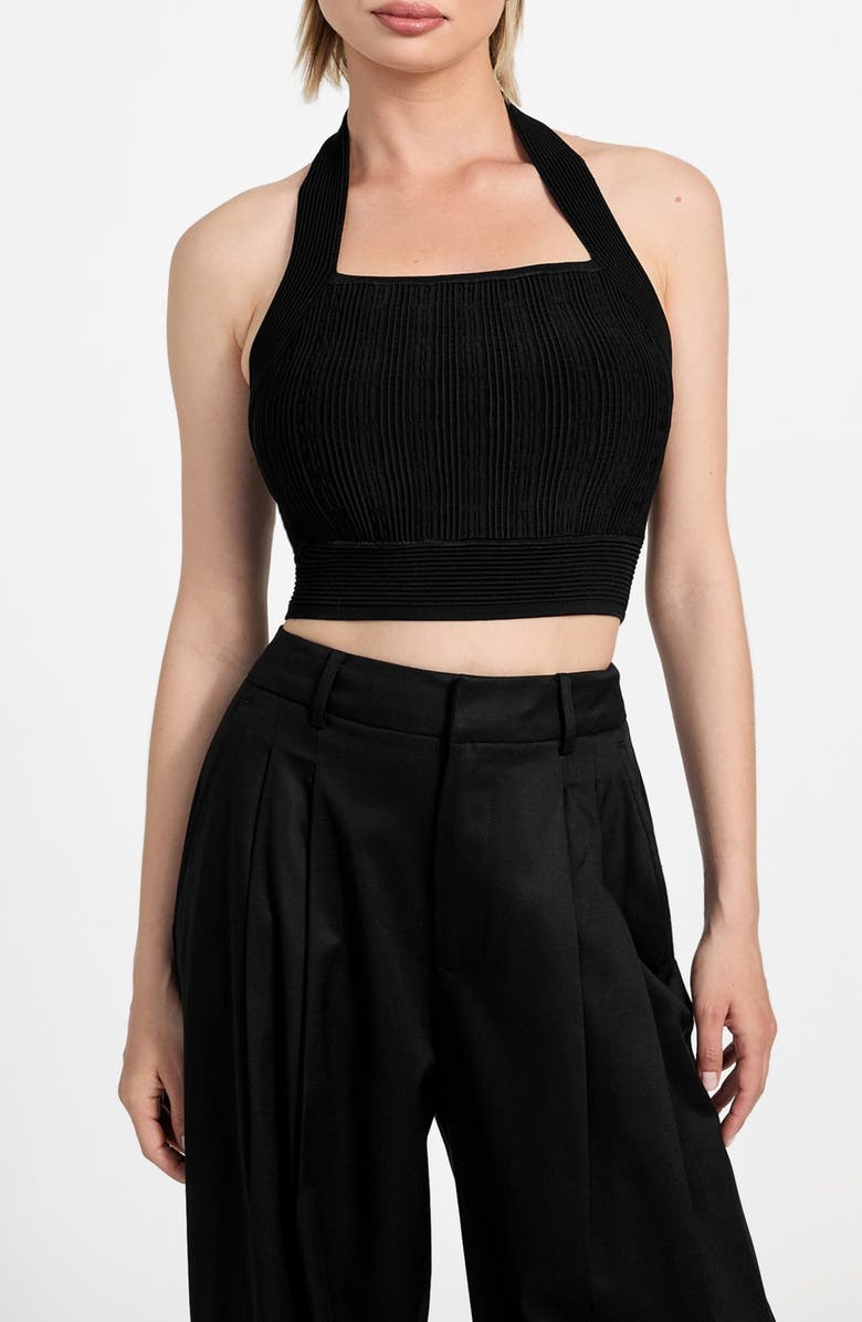 GUESS Sofie Rib Crop Halter Top, Main, color, Jet Black