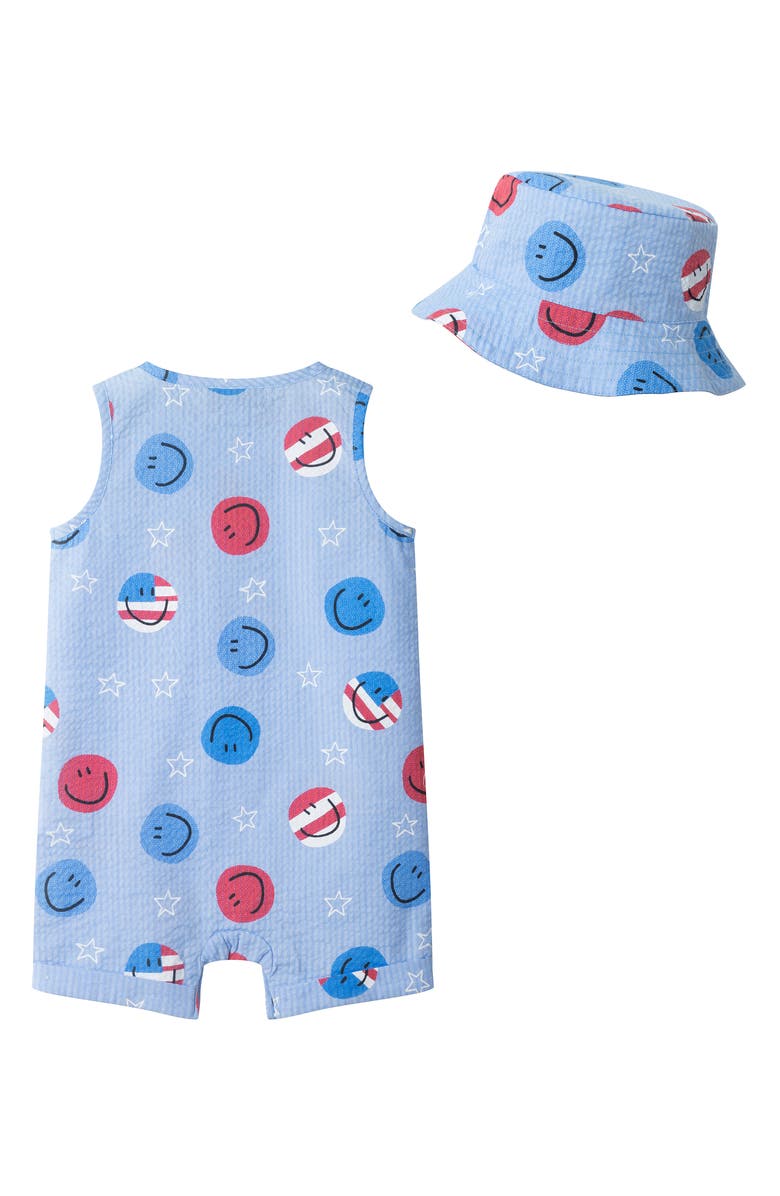 Andy & Evan Cotton Blend Seersucker Romper & Hat Set, Alternate, color, 