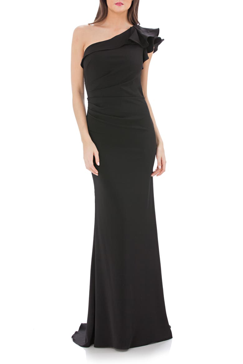 One-Shoulder Gown, Main, color, BLACK
