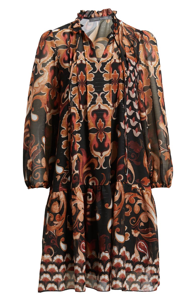 Julia Jordan Long Sleeve Chiffon Shift Dress, Alternate, color, Black Orange