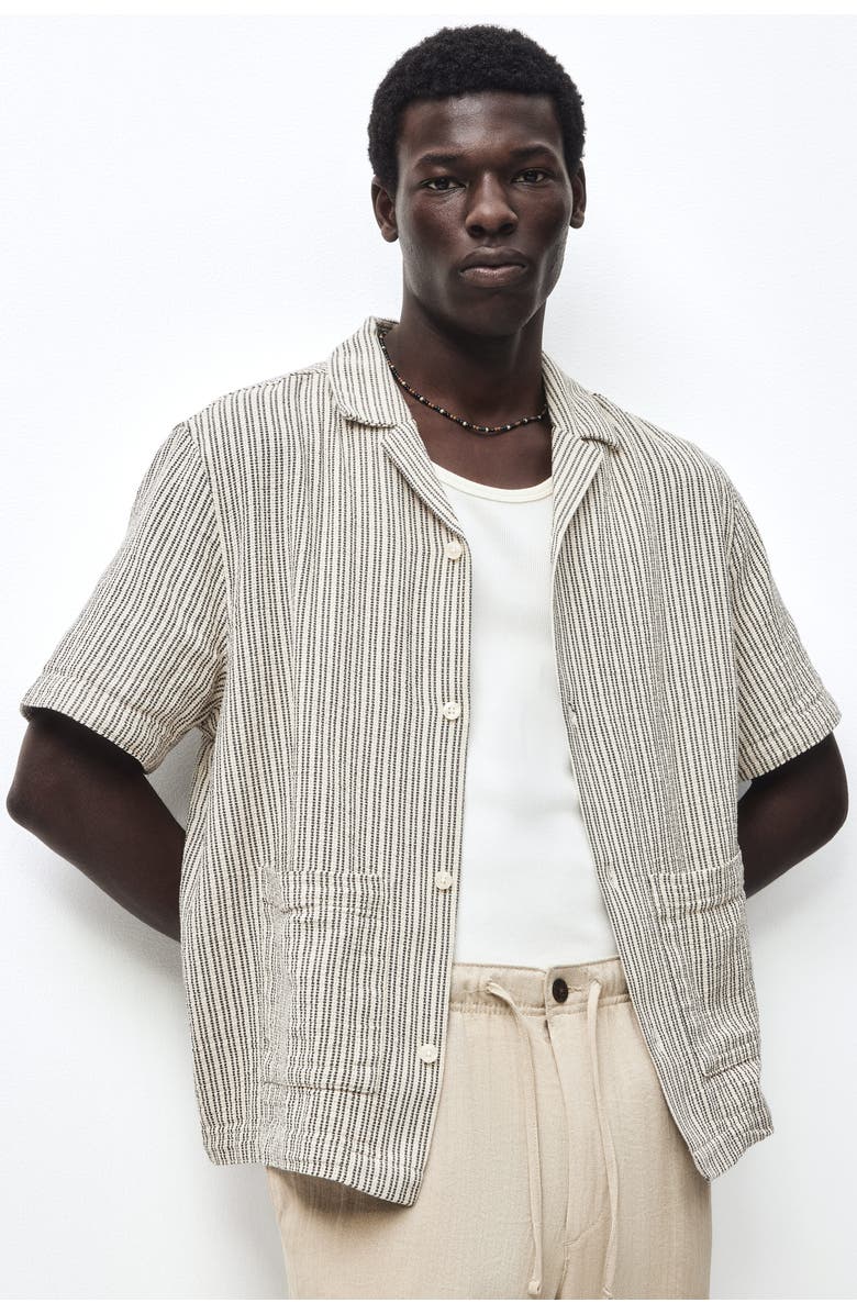 H&M Regular Fit Resort Shirt, Alternate, color, Cream/Striped
