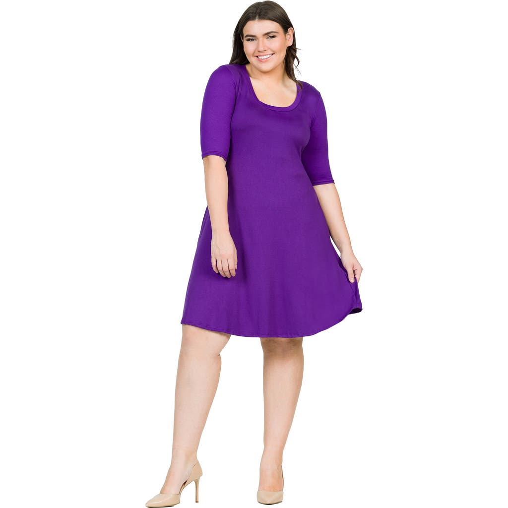 24seven Comfort Apparel Elbow Sleeve Knee Length Dress In Purple