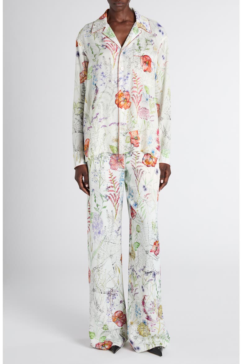 Meadow Floral Print Pants, Alternate, color, WHITE