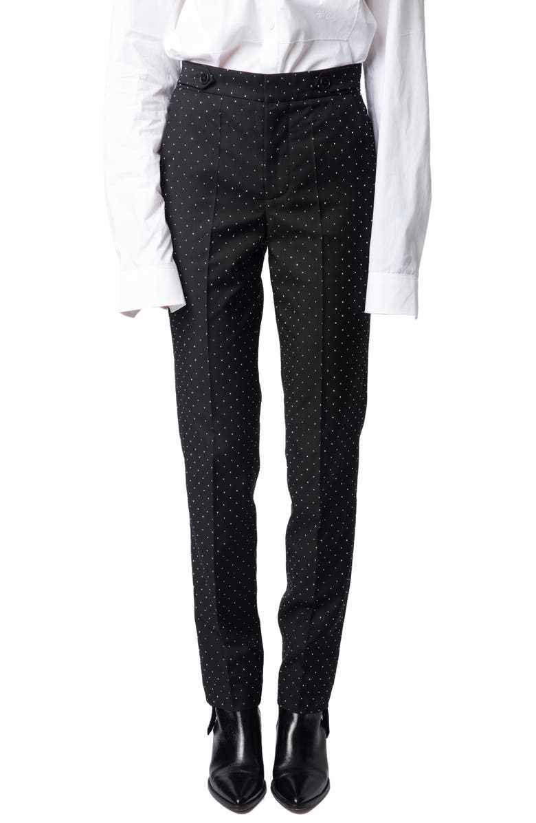 Zadig & Voltaire Panny Diamanté Straight Leg Pants, Main, color, Black