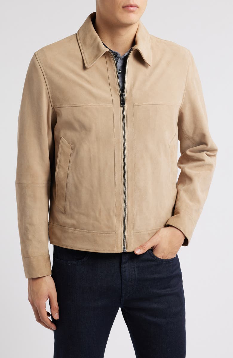 BOSS Malbano Goatskin Suede Jacket, Alternate, color, Light Beige