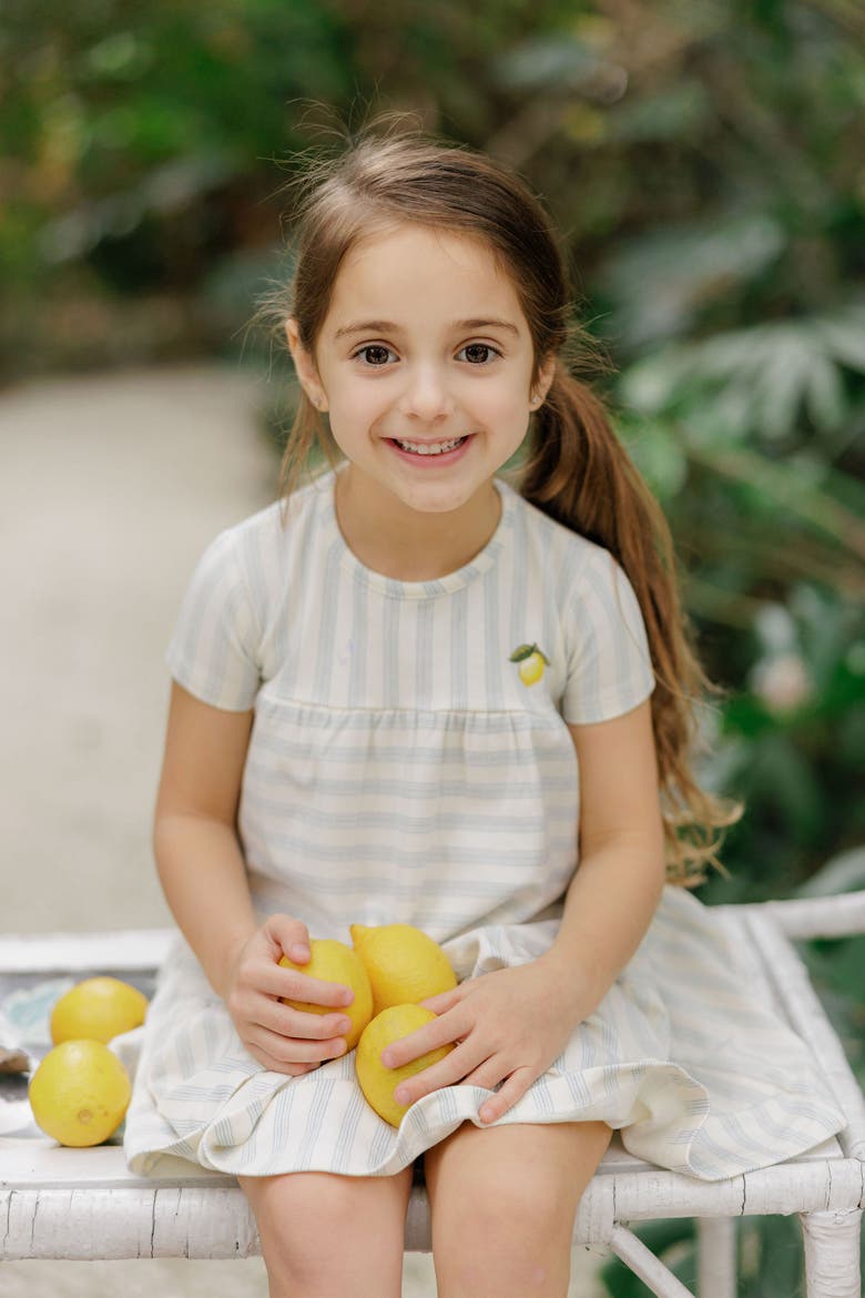 Lemon Peach Collection - Girls Short Sleeve Dress, Alternate, color, Lemon