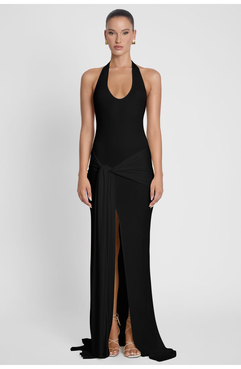 LEAU Heaven Halter Jersey Knot Maxi Dress, Main, color, Black