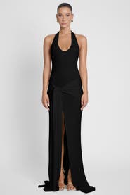 LEAU Heaven Halter Jersey Knot Maxi Dress