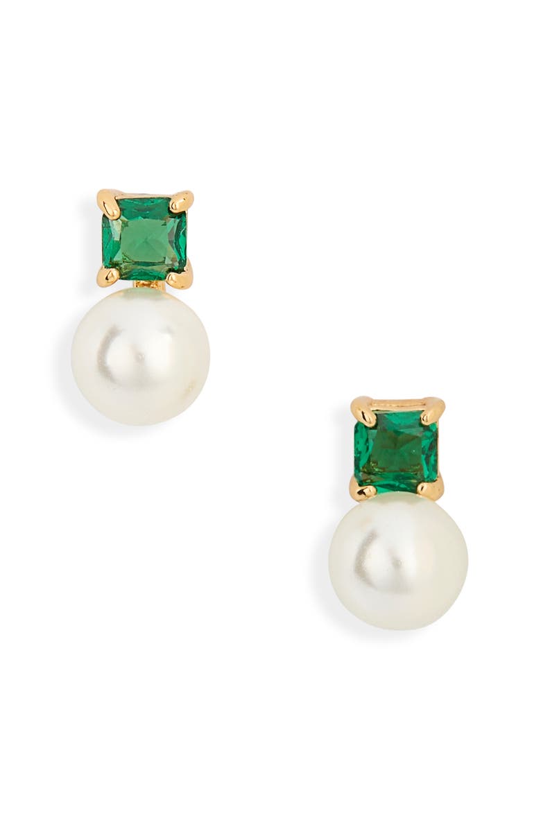 Kate Spade New York Little Gem Mini Stud Earrings, Alternate, color, Emerald.