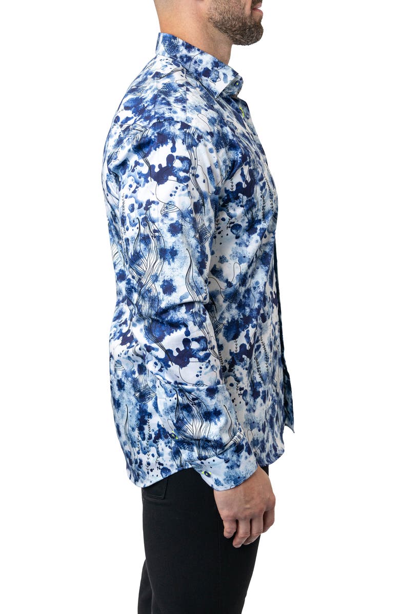 Maceoo Fibonacci Atlantis Blue Egyptian Cotton Button-Up Shirt, Alternate, color, 