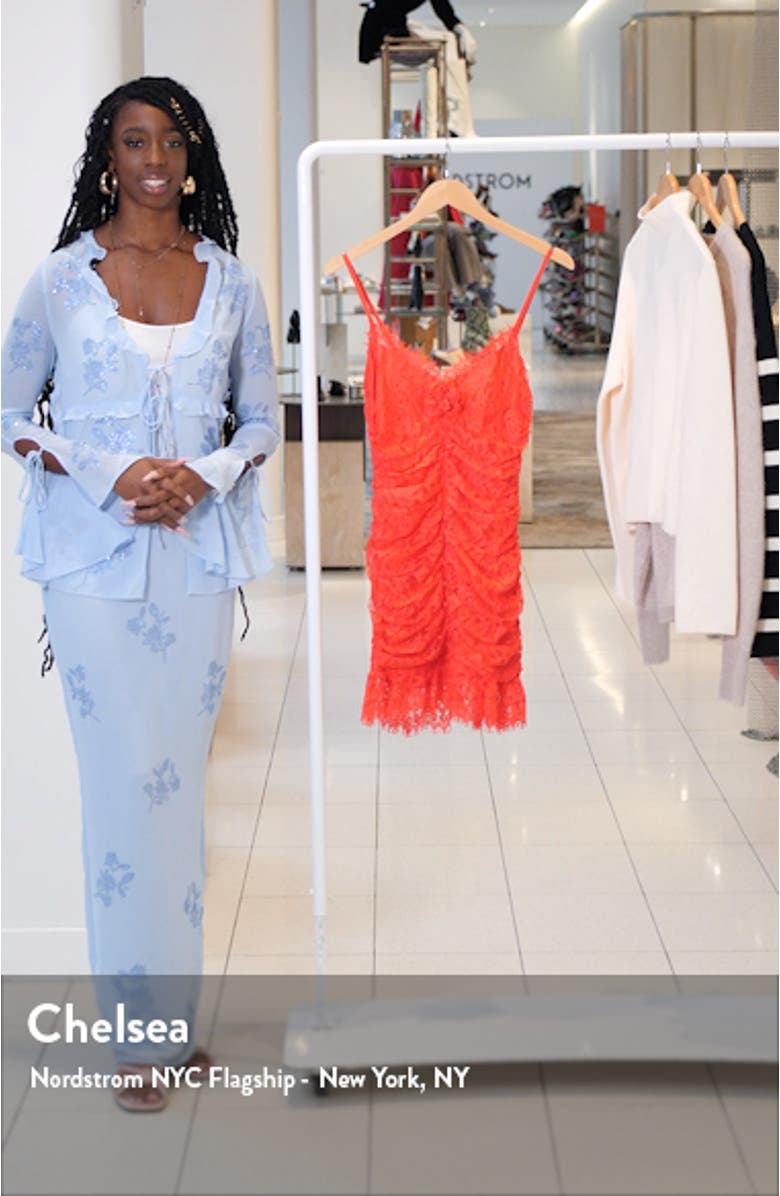 Della Center Ruched Lace Minidress, sales video thumbnail