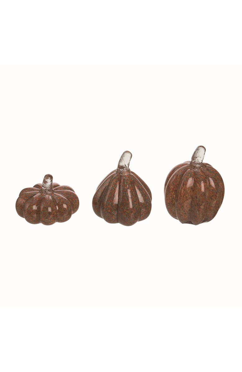 Transpac Orange Glass Pumpkin Set of 3 Decorative Autumn Figurines, Main, color, Orange