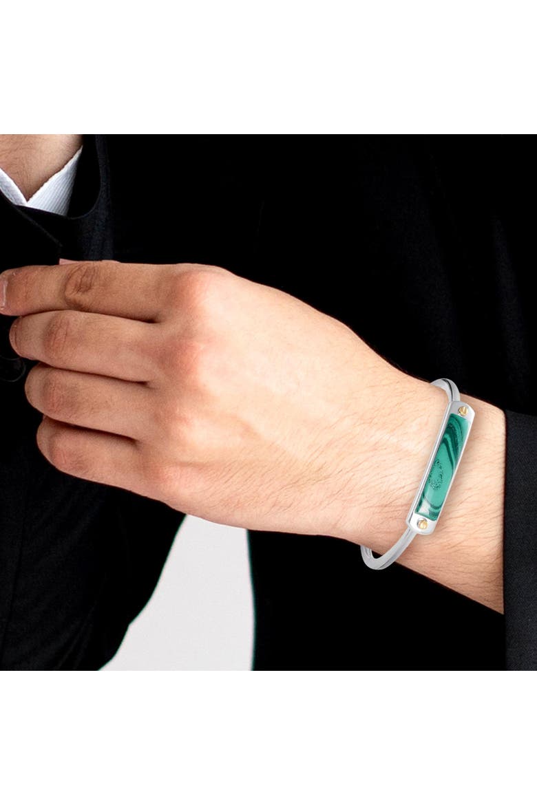 Small ID Malachite Sterling Silver Men Cuff Bracelet, Alternate, color, Silver