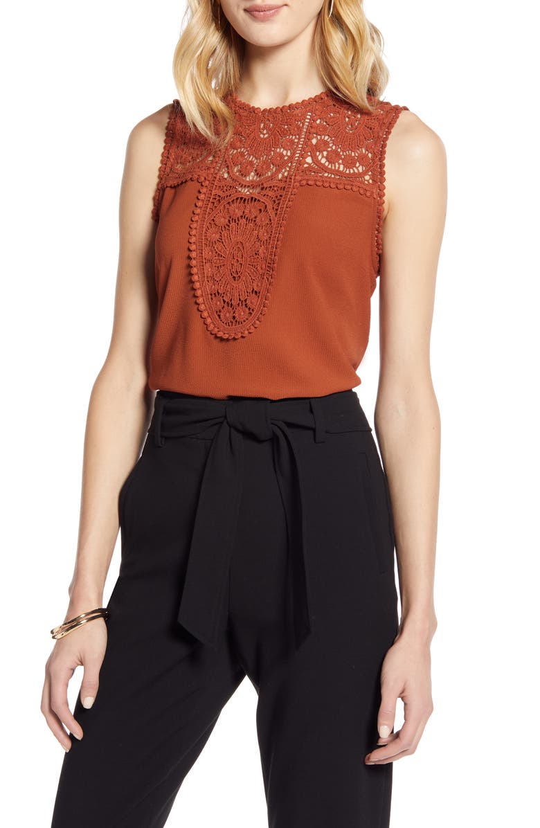 Halogen<sup>®</sup> Lace & Crepe Top, Main, color,