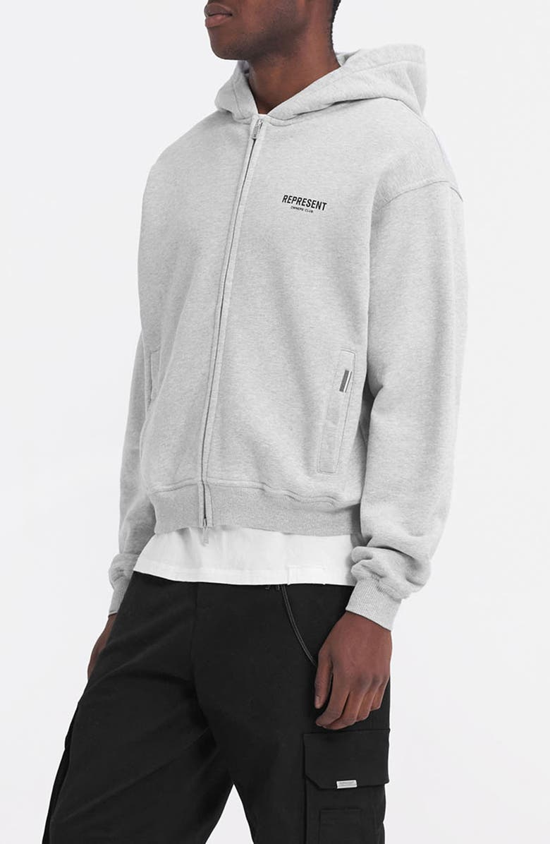 Represent Owners' Club Script Graphic Zip Hoodie, Alternate, color, Ash Grey