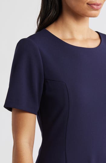 Kick Pleat Short Sleeve Stretch Crepe Dress