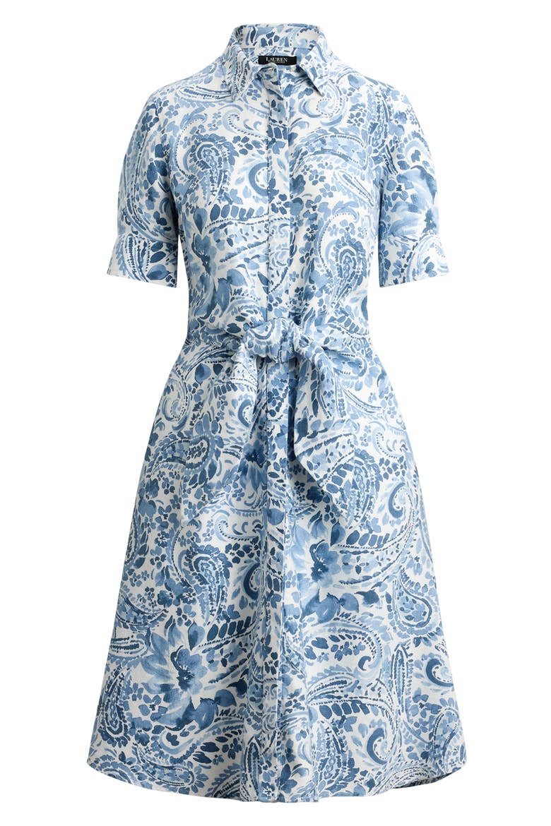 Paisley Print Linen Shirtdress, Alternate, color, WHITE/ BLUE