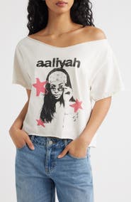 Merch Traffic Aaliyah Off the Shoulder Graphic T-Shirt