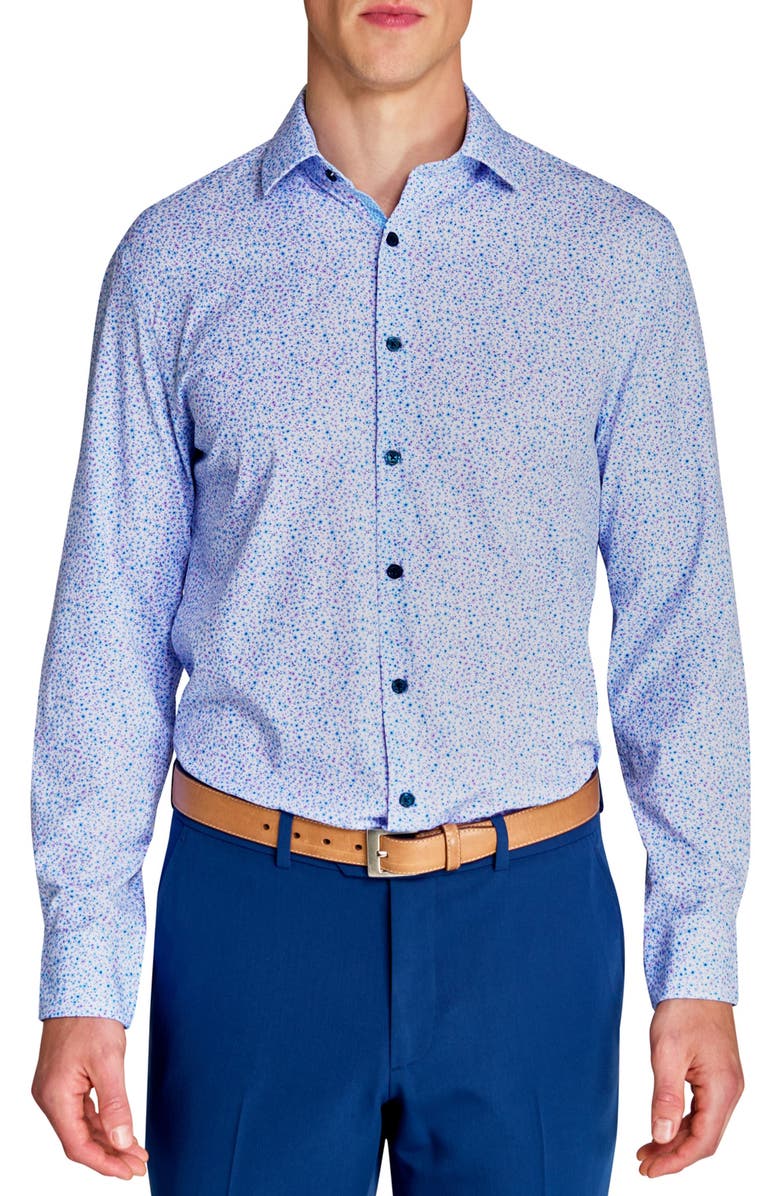 W.R.K Slim Fit Micro Floral Performance Dress Shirt, Main, color, White/ Blue