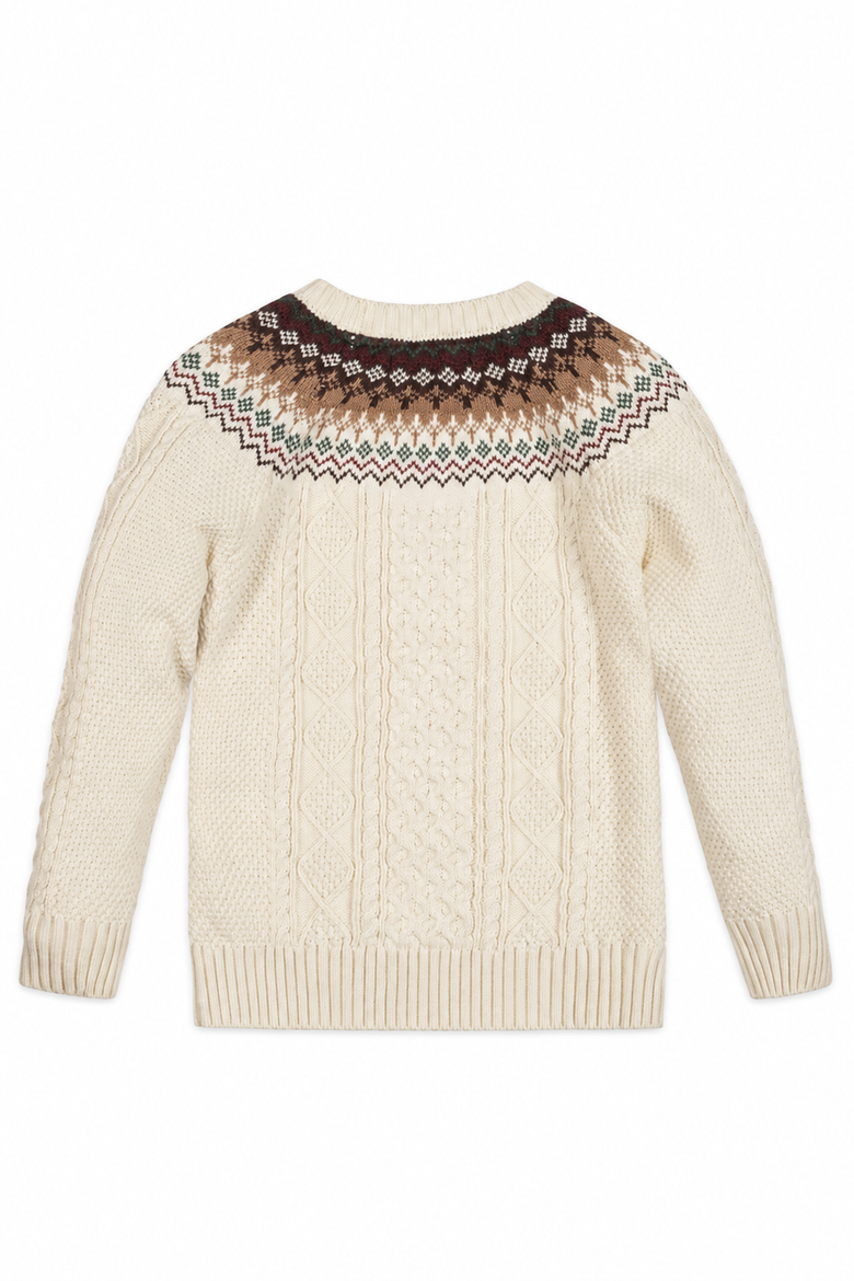 Kids' Organic Cotton Cable Knit Sweater, Alternate, color, Ivory and Chocolate Fair Isle