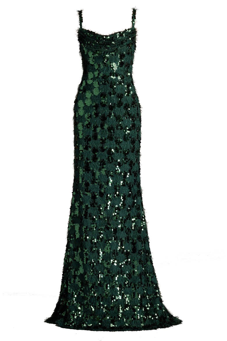 Sequin & Fringe Gown, Alternate, color, JUNGLE GREEN