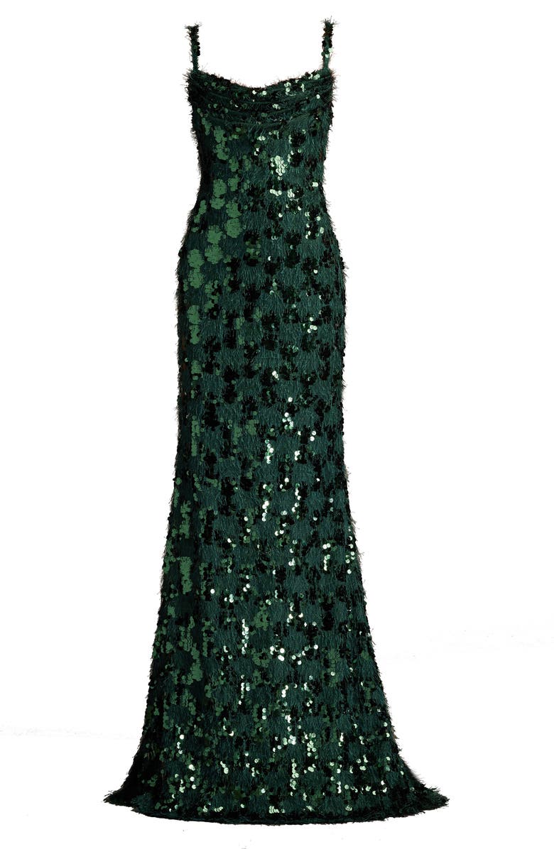 SHO by Tadashi Shoji Sequin & Fringe Gown, Alternate, color, Jungle Green