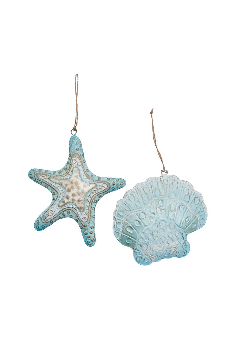 Ibiza Sealife Holiday Christmas Xmas Ornament Metal Capiz A/2, Main, color, Green