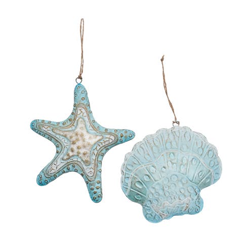 Ibiza Sealife Holiday Christmas Xmas Ornament Metal Capiz A/2