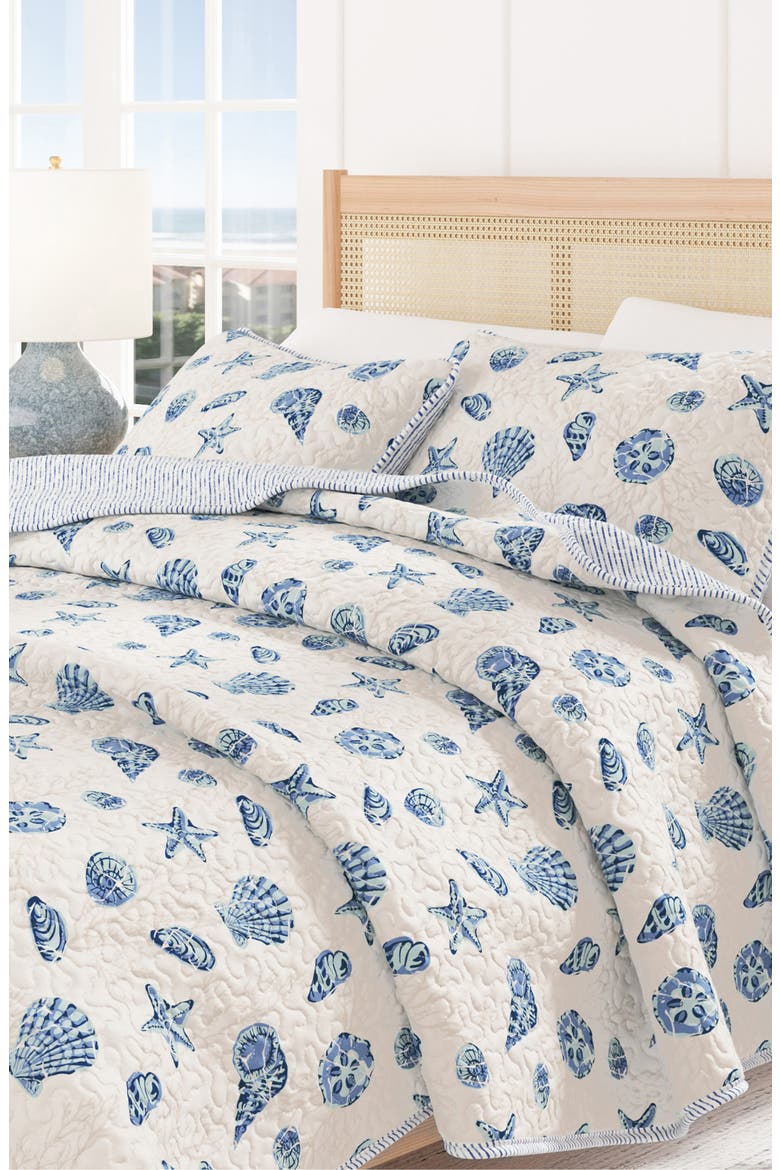 Coastal Seashells Quilt Set, Alternate, color, BLUE SHELLS