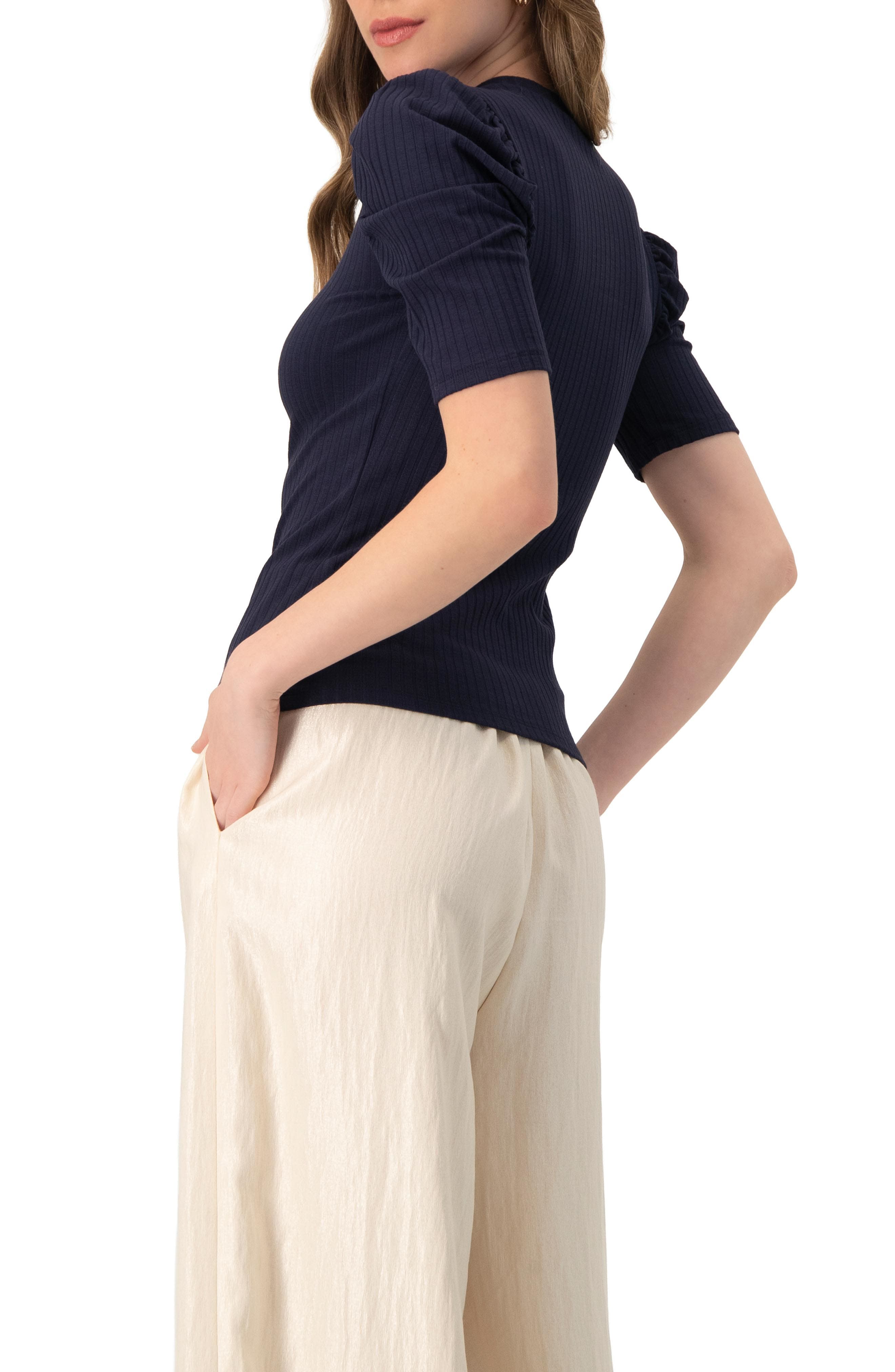 Puff Shoulder Ribbed-Knit T-shirt - image 4