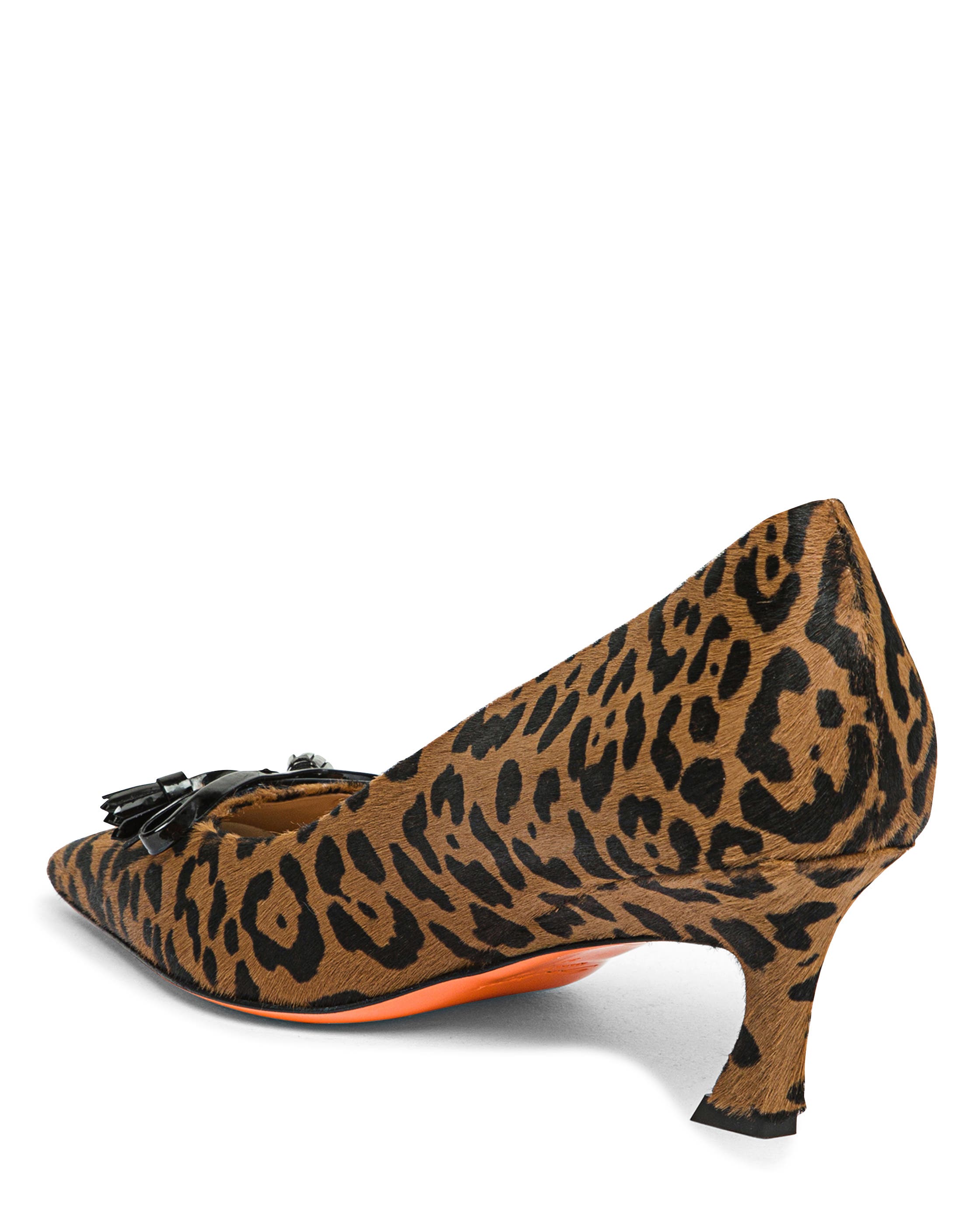 Santoni Mid-Heel Leopard-Print Pony Hair Pumps, Alternate, color, Brown