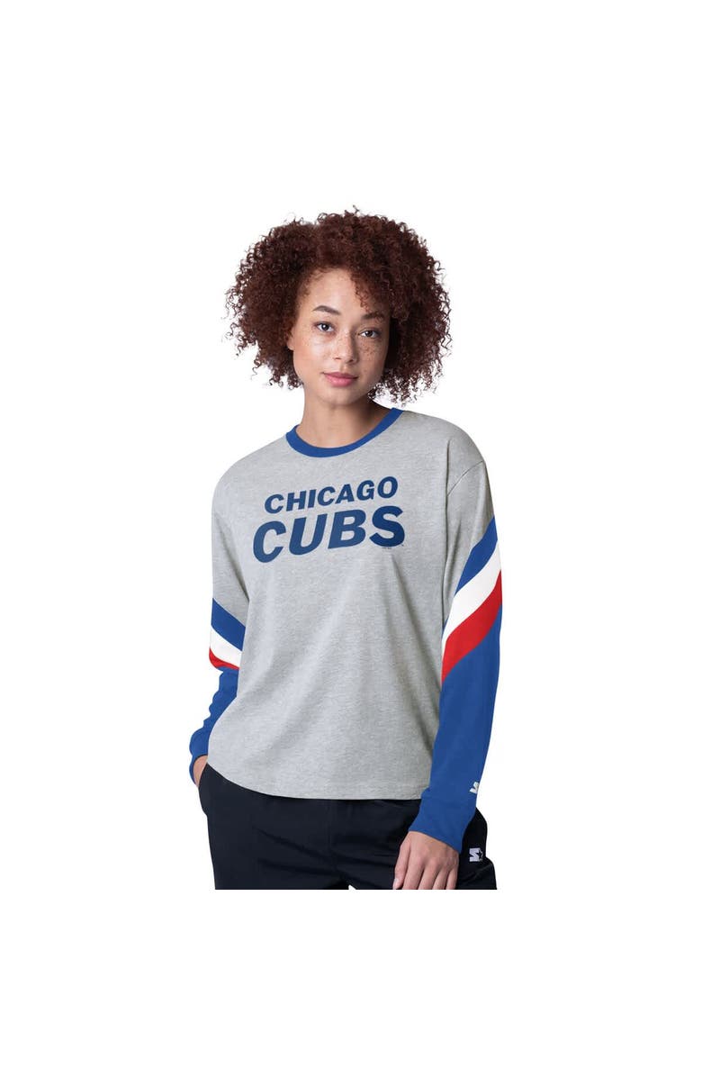 STARTER Women's Starter Heather Gray Chicago Cubs Triple A Fashion Color Block Long Sleeve Top, Main, color, Heather Gray