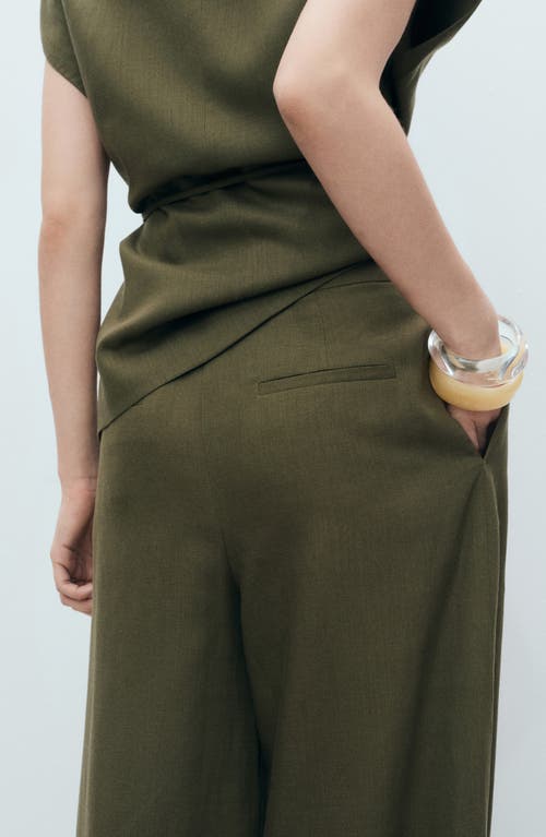 Mango Linen-blend Pleated Trousers Khaki In Green