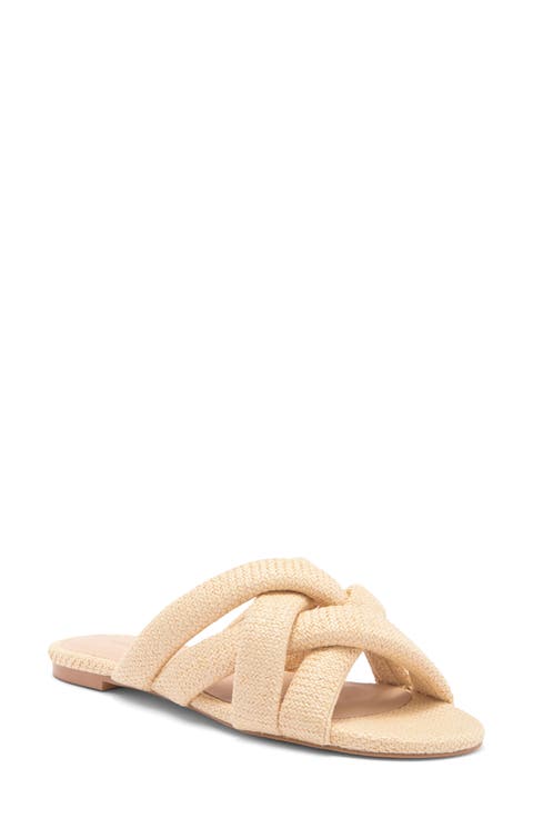 Crossover Raffia Slide Sandal (Women)