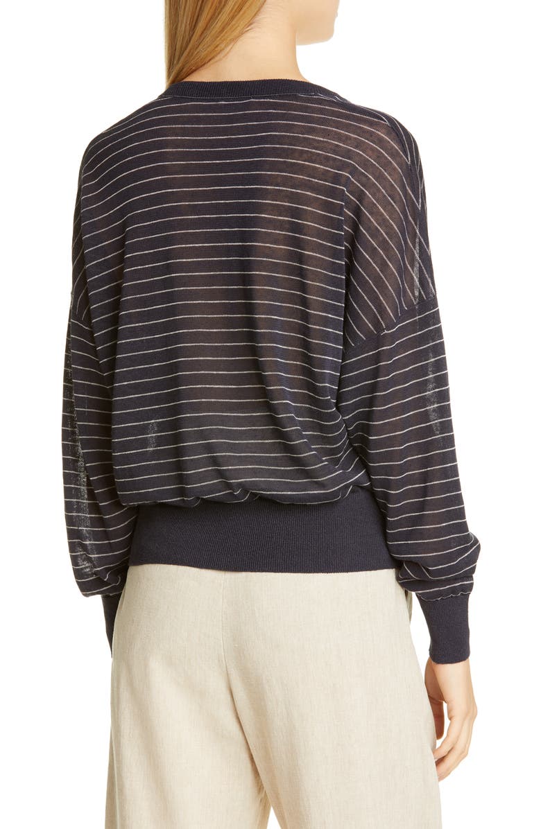Brunello Cucinelli Stripe Sheer Linen Blend Sweater, Alternate, color, 