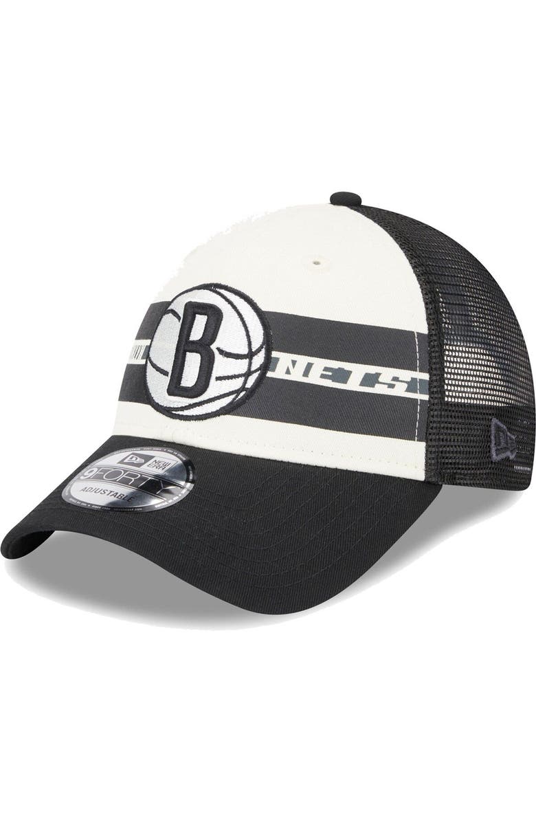New Era Men's New Era Brooklyn Nets Black Stripes 9FORTY Trucker Snapback Hat, Main, color, Black